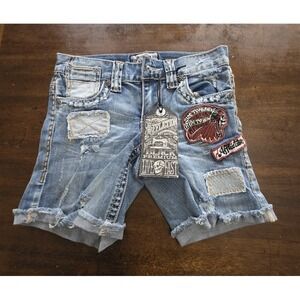 NWT Affliction Black Premium Erica Prague Patch Blue Jean Shorts 124970